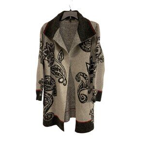 Max Sport Women's Gray/Black Paisley Long Cardigan Sweater Size XS